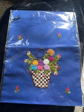 Blue Floral Embroidered Satchel Bag